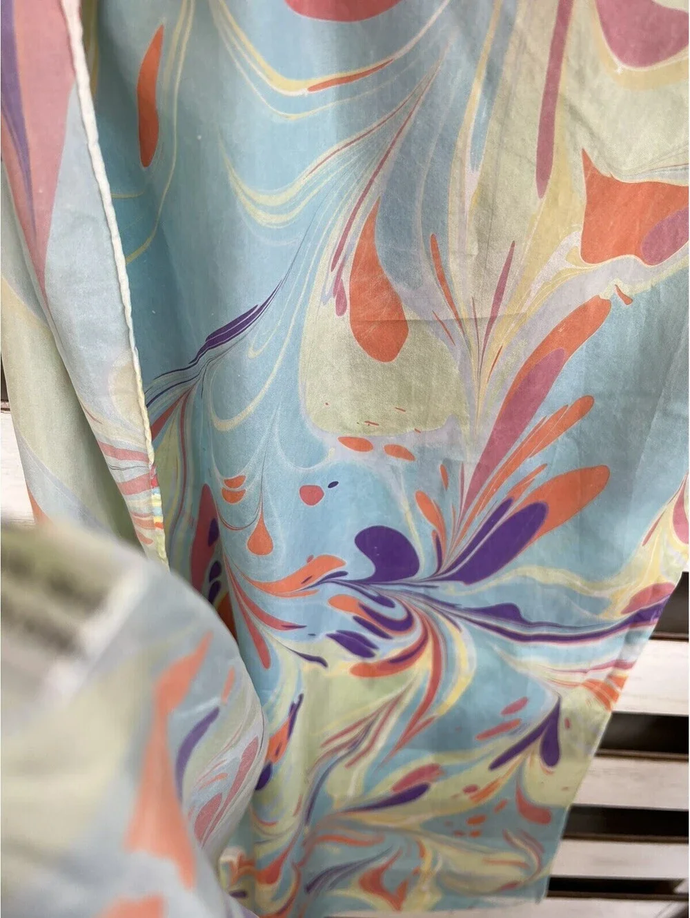 Women's Silk Rectangle Pastel Blue Orange Scarf Size 68”x14”